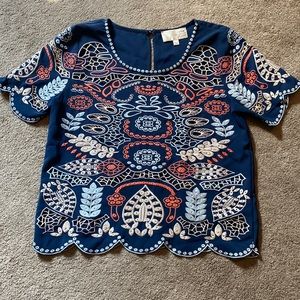 JOA Navy Crochet Top